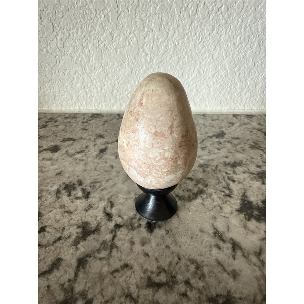 Vintage Polished Marble Egg Sculpture Cream Beige Stone Decorative Paperweight